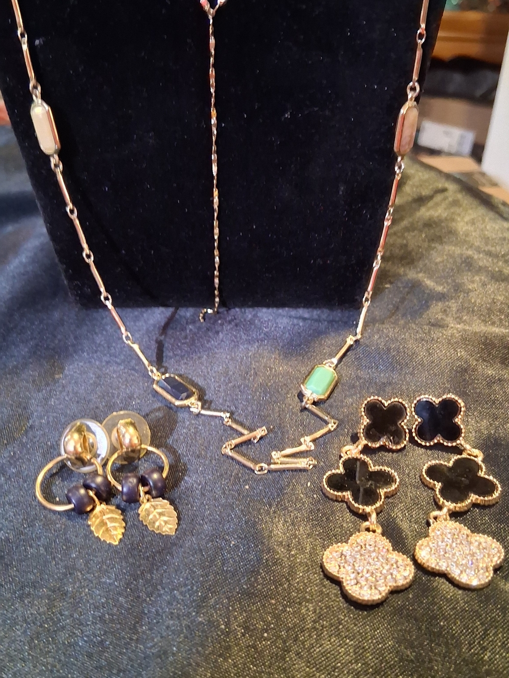 Gold-Tone Necklace with Green Accent Stone for Women